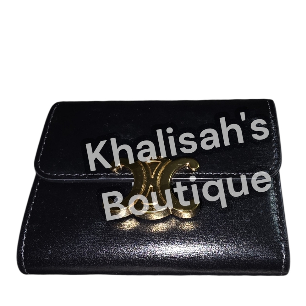 LIKE NEW!!! CELINE COMPACT WALLET WITH COIN TRIOMPHE IN Shiny Calfskin TRIFOLD - Picture 9 of 16